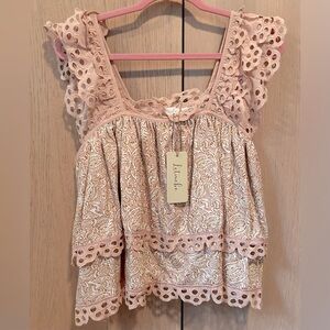 Anthropologie Tank Top Size Large Let Me Be Eyelet Tiered Ruffle Swing Coquette